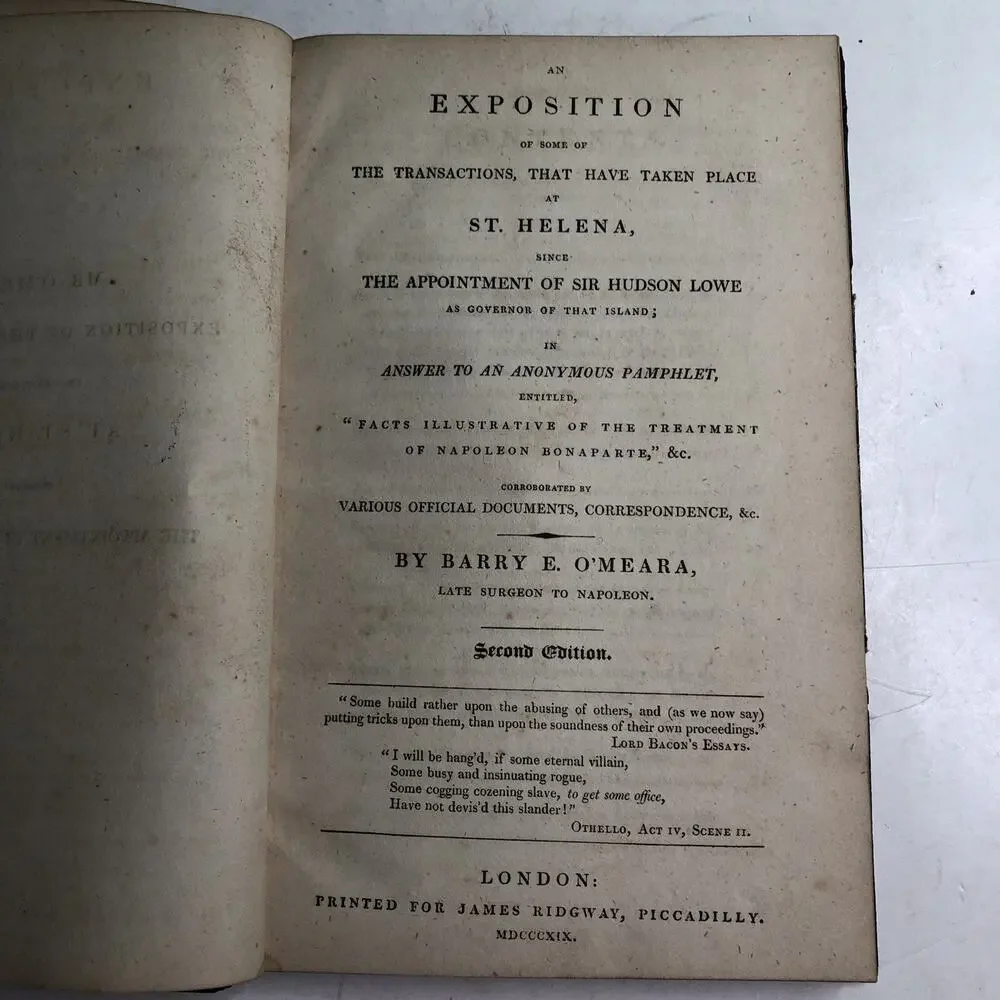 Exposition Transactions Napoleon St. Helena Barry E. O’Meara Sir Hudson Lowe